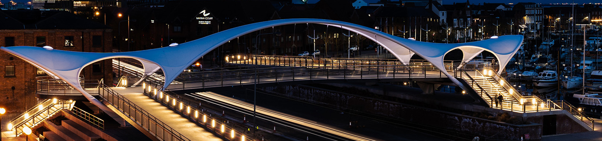 Structural steel bridge over railway tracks 